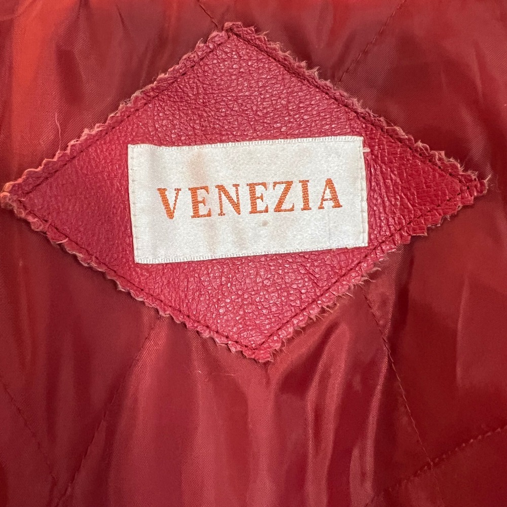 Vintage Venezia Red Leather Zip Up Bomber Jacket Oversized 90s Plus Size 16W - Picture 8 of 13